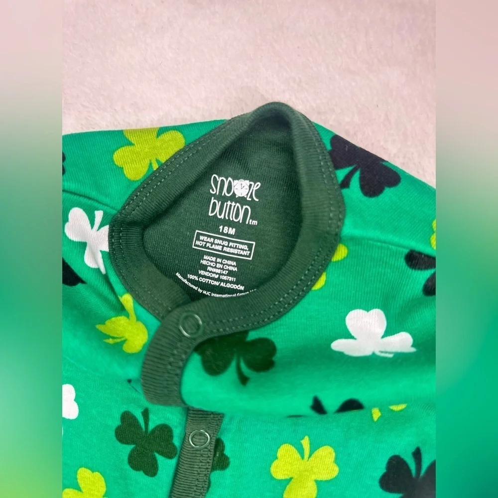 Kids One Piece Capri Pajamas Long sleeve Snooze Green Shamrock 100% cotton